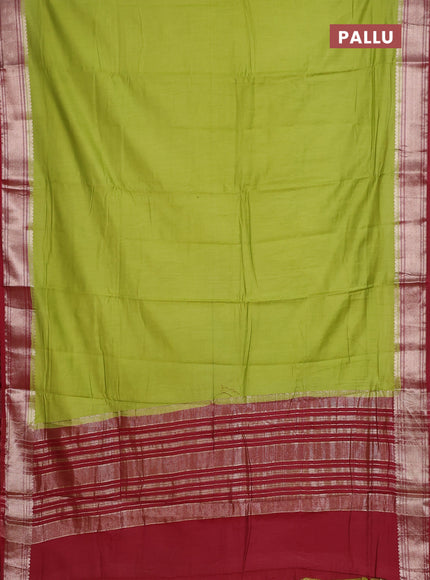 Semi mangalgiri saree light green and maroon with plain body and zari woven border