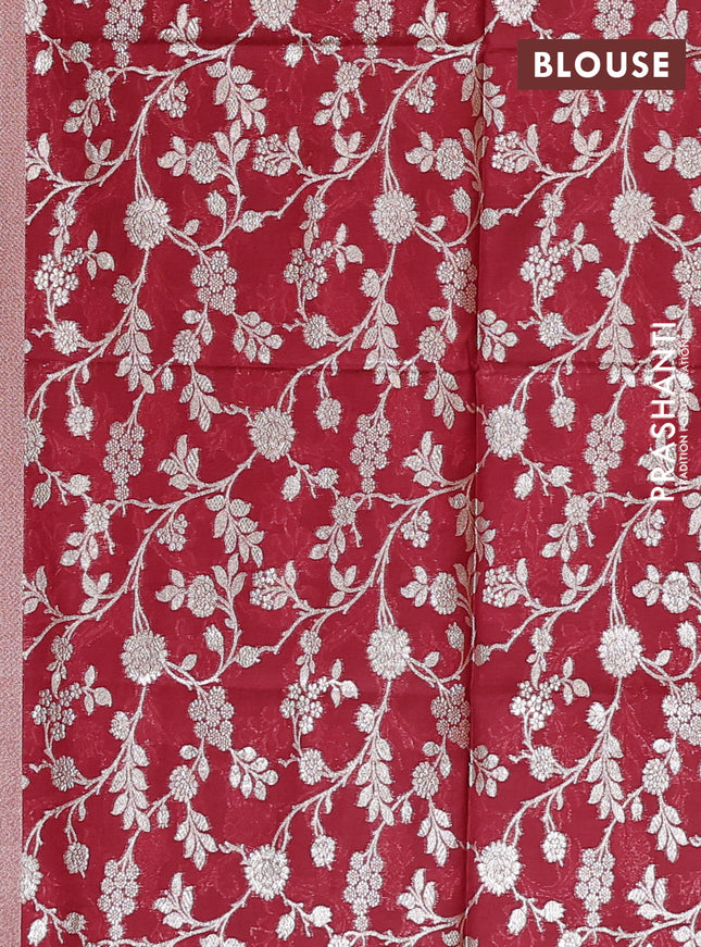 Semi mangalgiri saree light green and maroon with plain body and zari woven border