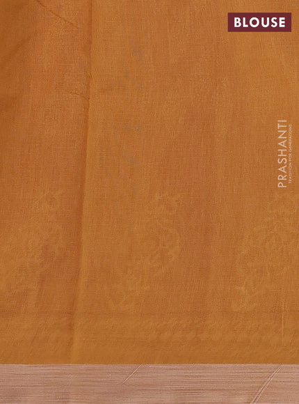 Kota silk cotton saree pink and dark mustard with block prints and long printed border