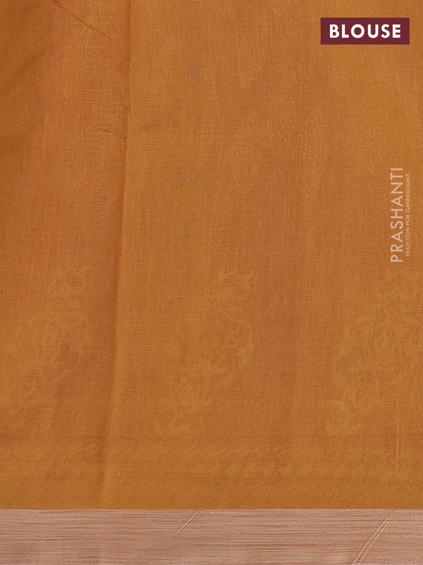 Kota silk cotton saree pink and dark mustard with block prints and long printed border