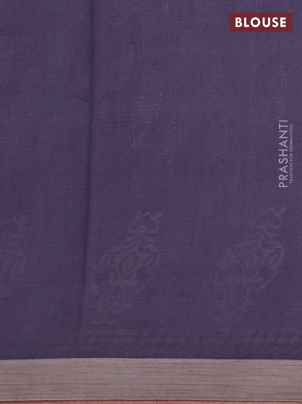 Kota silk cotton saree pink and grey with block prints and long printed border