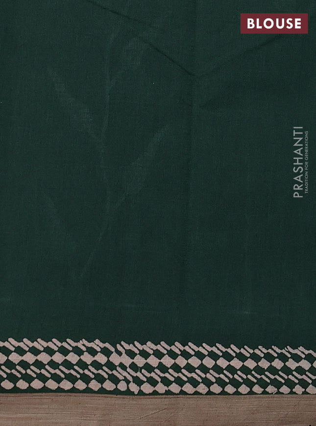 Kota silk cotton saree navy blue and bottle green with allover block prints and simple border