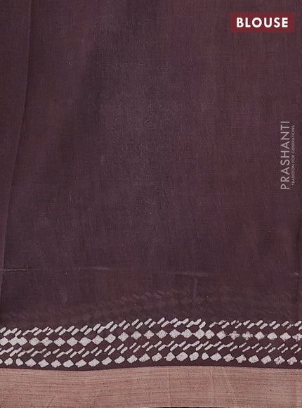 Kota silk cotton saree wine shade and coffee brown with allover block prints and simple border