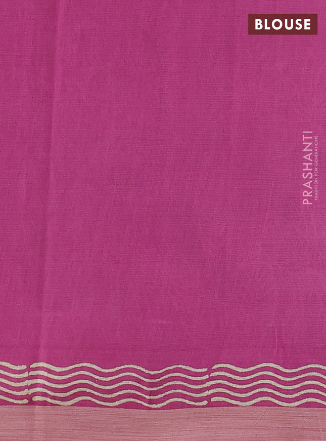 Kota silk cotton saree light green and pink with allover block prints and simple border
