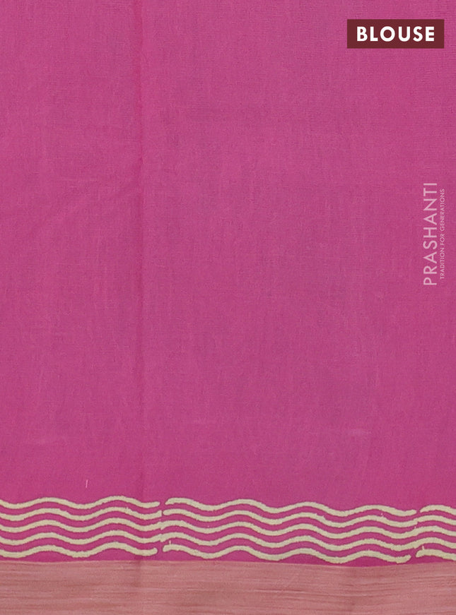 Kota silk cotton saree teal blue and light pink with allover block prints and simple border