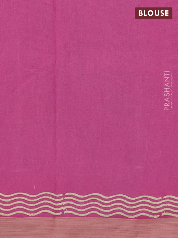 Kota silk cotton saree teal blue and light pink with allover block prints and simple border