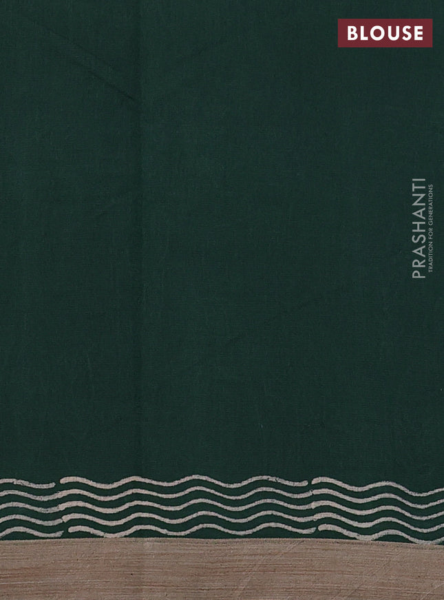 Kota silk cotton saree navy blue and bottle green with allover block prints and simple border