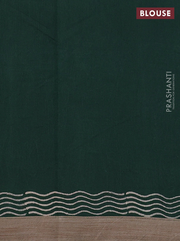 Kota silk cotton saree navy blue and bottle green with allover block prints and simple border