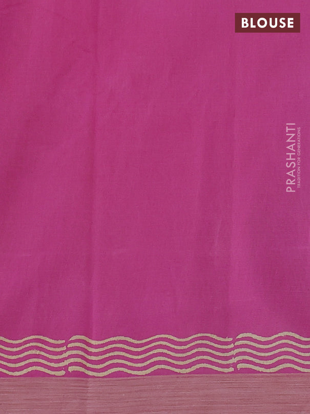 Kota silk cotton saree mustard yellow and pink with allover block prints and simple border