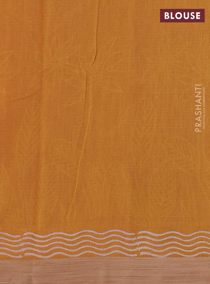 Kota silk cotton saree pink and mustard yellow with allover block prints and simple border