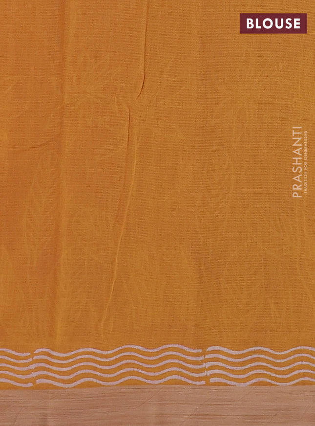 Kota silk cotton saree pink and mustard yellow with allover block prints and simple border