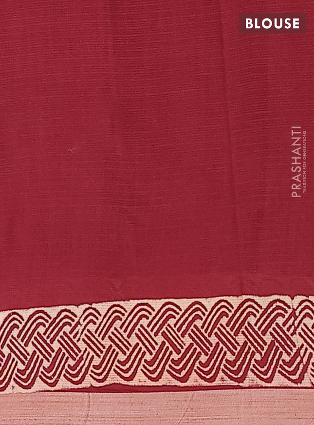 Kota silk cotton saree black and maroon with allover block prints and simple border