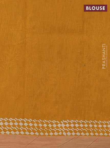 Kota silk cotton saree bottle green and dark mustard with allover block prints and simple border