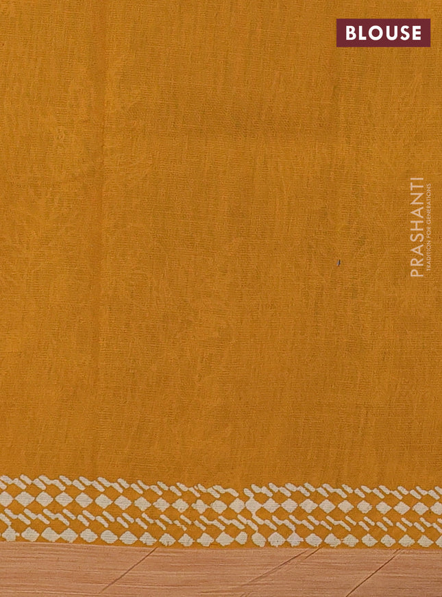 Kota silk cotton saree bottle green and dark mustard with allover block prints and simple border