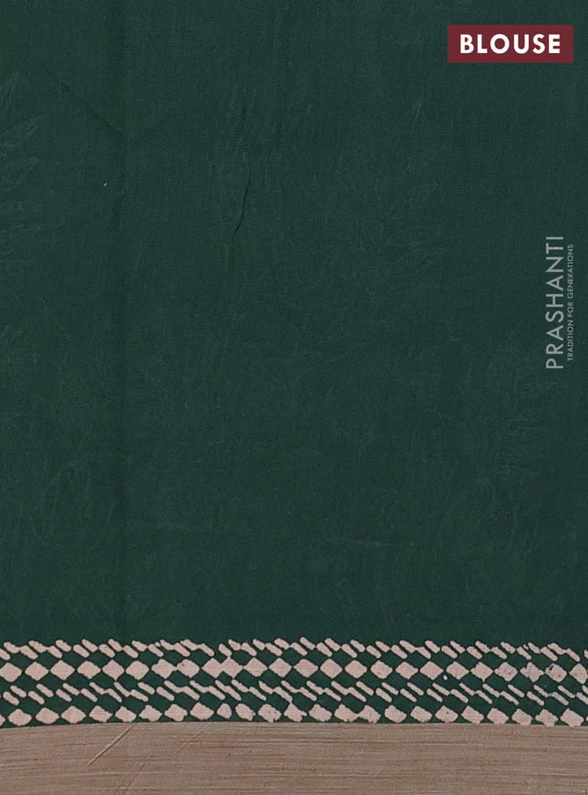 Kota silk cotton saree navy blue and bottle green with allover block prints and simple border