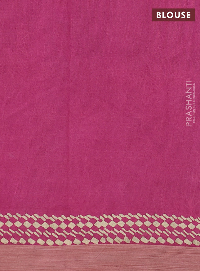 Kota silk cotton saree light green and pink with allover block prints and simple border