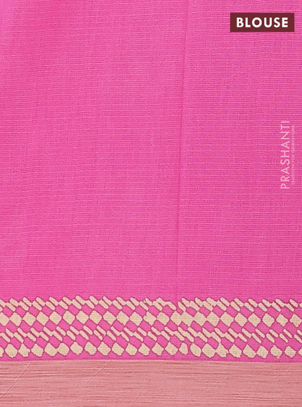 Kota silk cotton saree mango yellow and pink with allover block prints and simple border