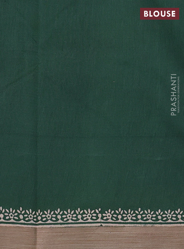Kota silk cotton saree navy blue and bottle green with allover block prints and simple border