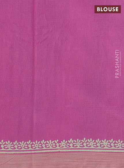 Kota silk cotton saree teal blue and pink with allover block prints and simple border