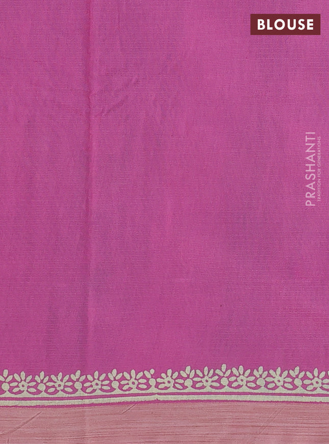 Kota silk cotton saree teal blue and pink with allover block prints and simple border
