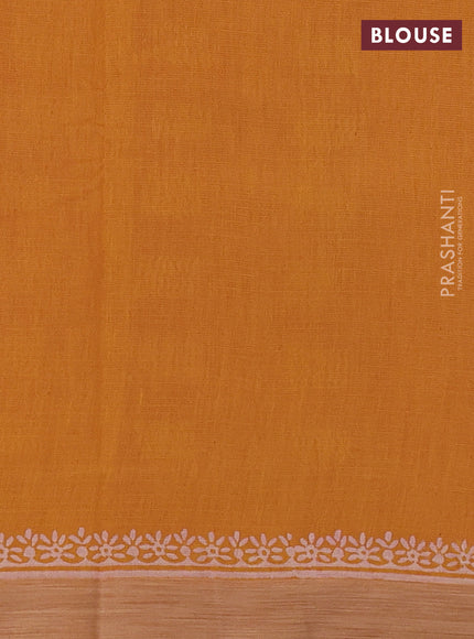 Kota silk cotton saree pink and mustard yellow with allover block prints and simple border