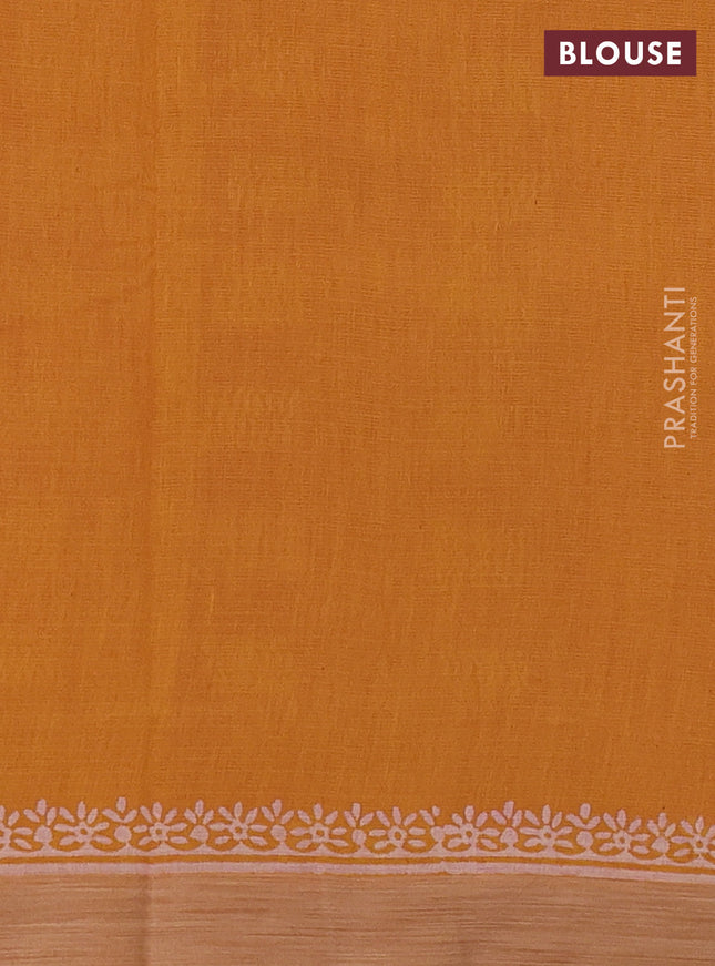 Kota silk cotton saree pink and mustard yellow with allover block prints and simple border