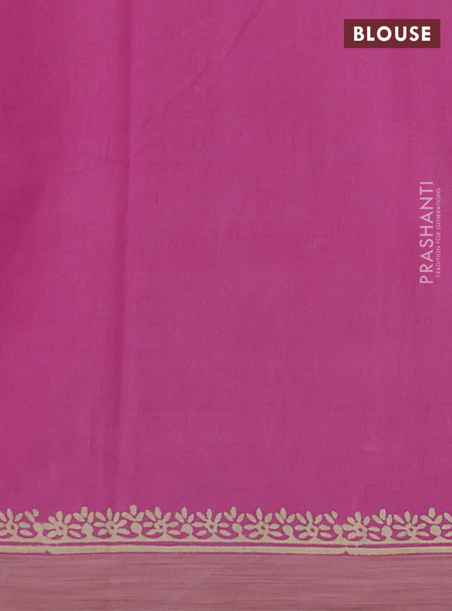 Kota silk cotton saree mustard yellow and pink with allover block prints and simple border