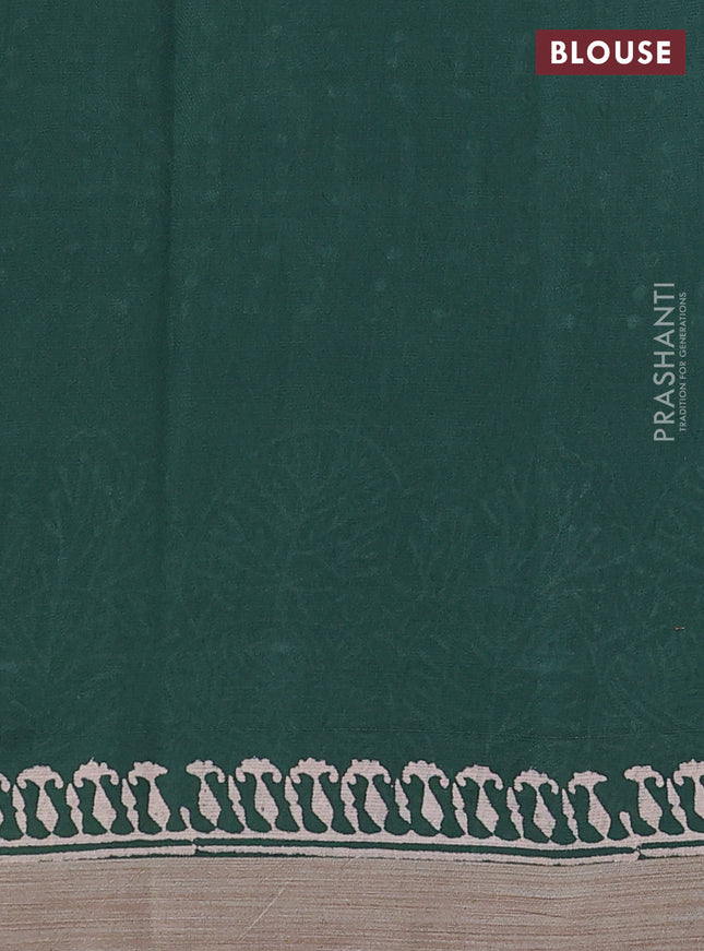 Kota silk cotton saree navy blue and bottle green with block prints and simple border