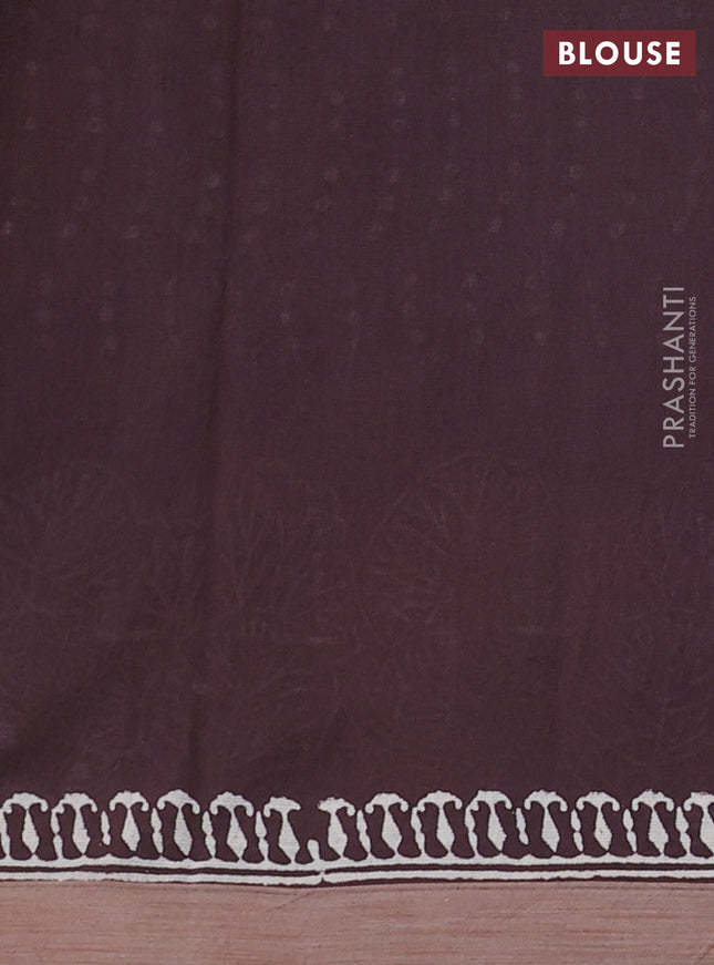 Kota silk cotton saree wine shade and brown with block prints and simple border