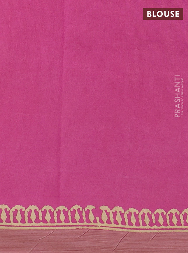 Kota silk cotton saree mango yellow and light pink with allover block prints and simple border