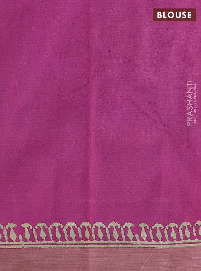 Kota silk cotton saree teal blue and light pink with allover block prints and printed border