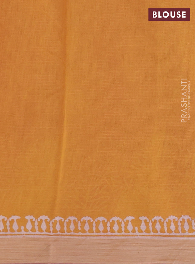 Kota silk cotton saree pink and dark mustard with allover block prints and simple border