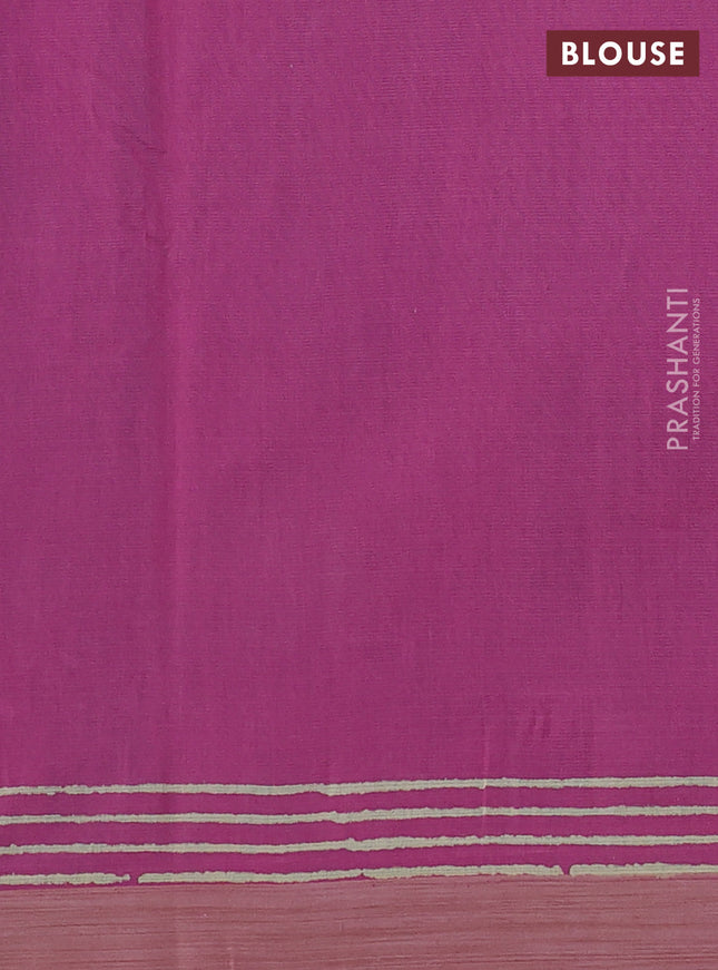 Kota silk cotton saree teal blue and pink with allover block prints and simple border