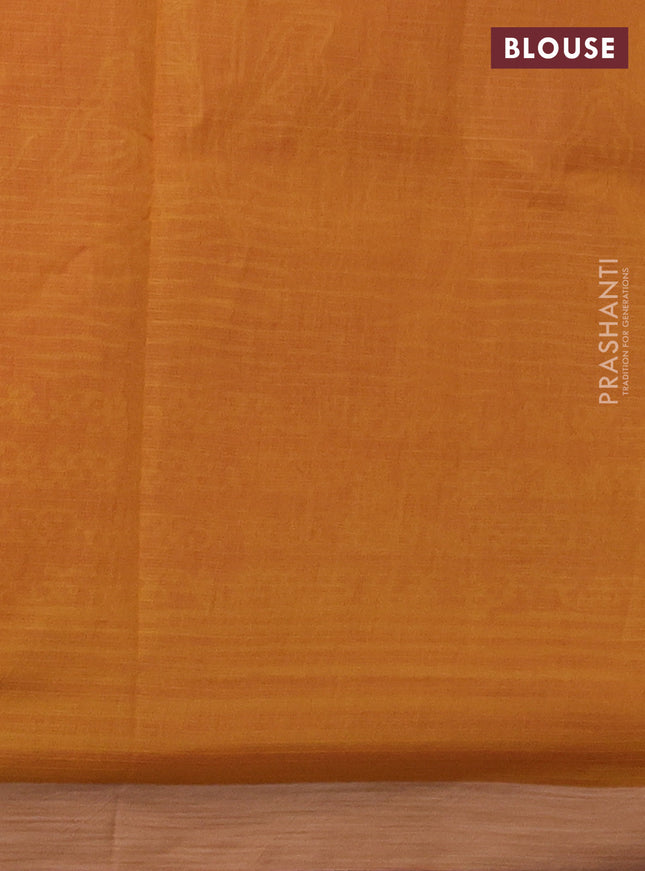 Kota silk cotton saree pink and mustard yellow with allover block prints and simple border