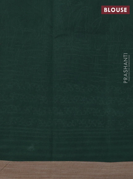 Kota silk cotton saree navy blue and bottle green with allover block prints and simple border