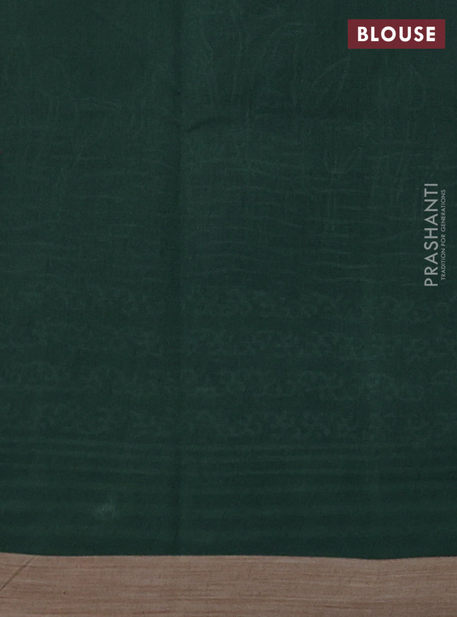 Kota silk cotton saree navy blue and bottle green with allover block prints and simple border