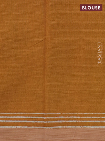 Kota silk cotton saree light green and dark mustard with allover block prints and simple border