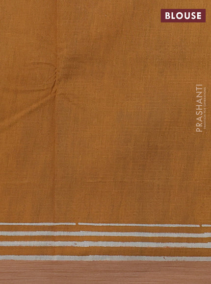 Kota silk cotton saree teal blue and dark mustard with allover block prints and simple border