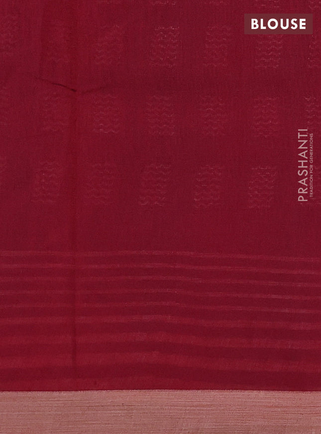 Kota silk cotton saree blue and maroon with allover block prints and simple border