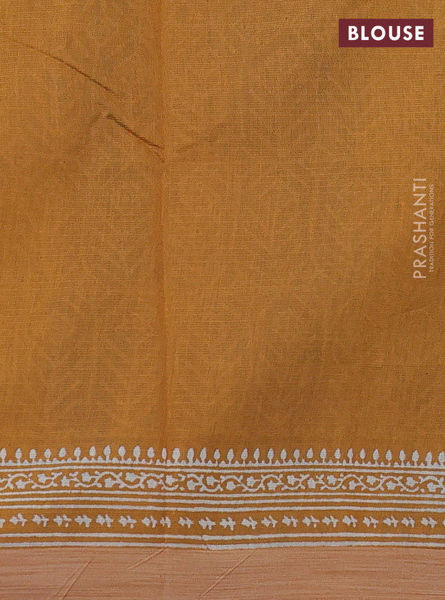 Kota silk cotton saree teal blue and mustard yellow with allover block prints and simple border