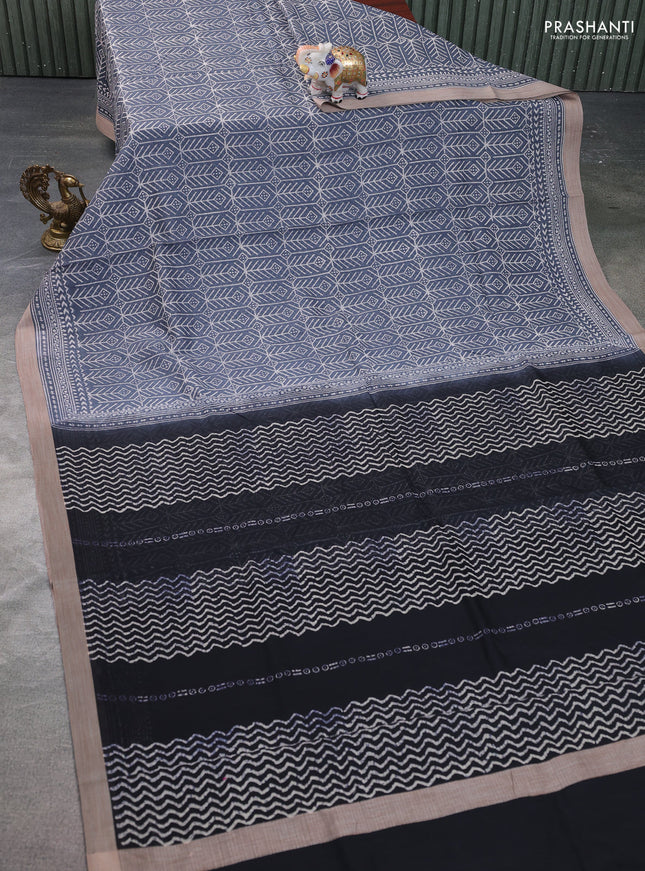 Kota silk cotton saree grey and black with allover block prints and simple border