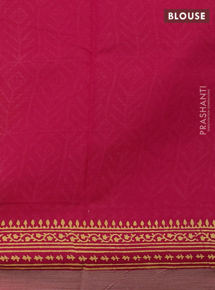 Kota silk cotton saree mustard yellow and pink with allover block prints and simple border