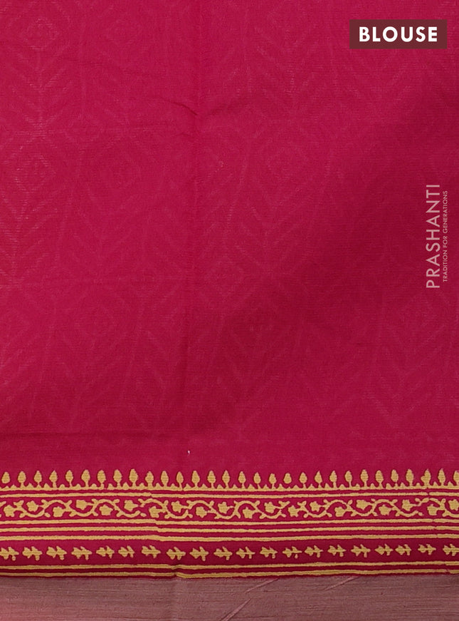 Kota silk cotton saree mustard yellow and pink with allover block prints and simple border