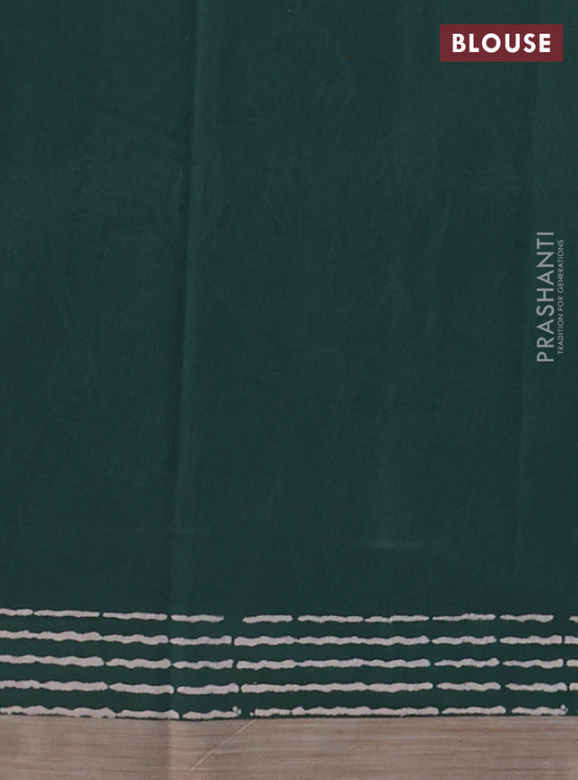 Kota silk cotton saree navy blue and bottle green with allover block prints and simple border