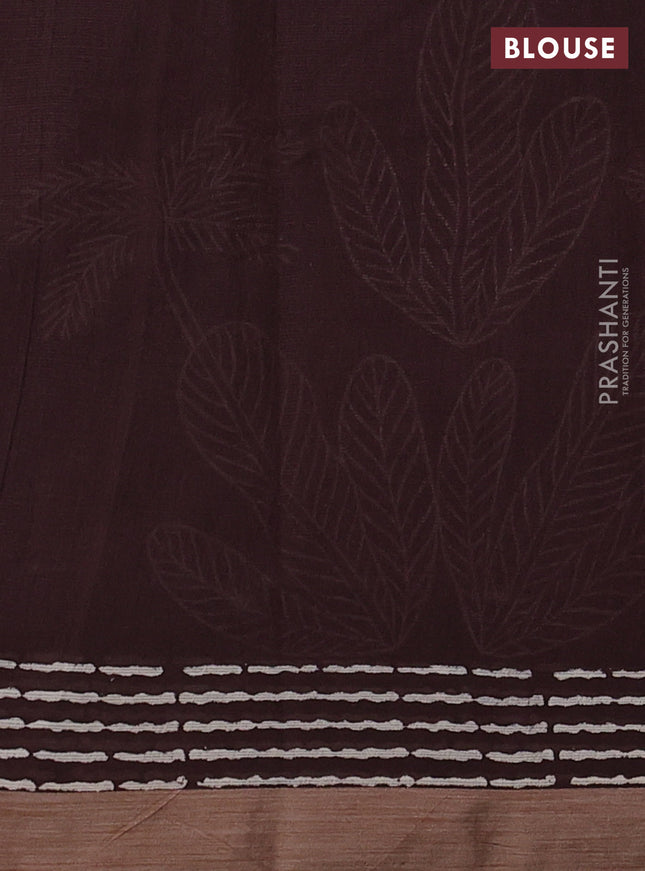Kota silk cotton saree wine shade and coffee brown with allover block prints and simple border