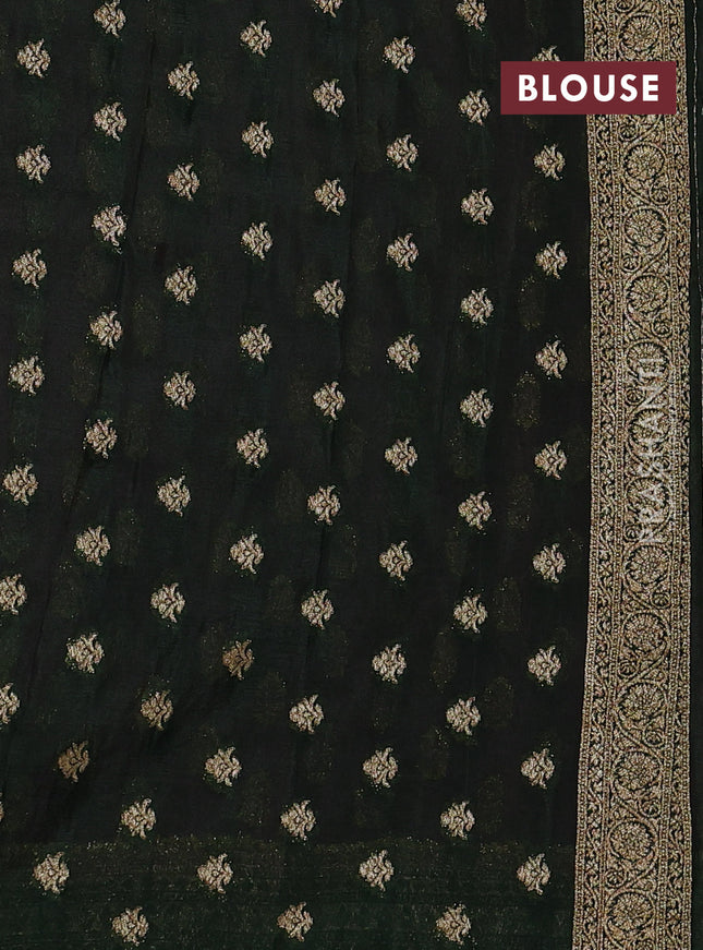 Banarasi semi crepe saree pastel pink and bottle green with allover thread & zari woven buttas and woven border