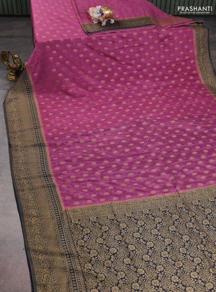 Banarasi semi crepe saree pastel pink and peacock blue with allover thread & zari woven buttas and woven border