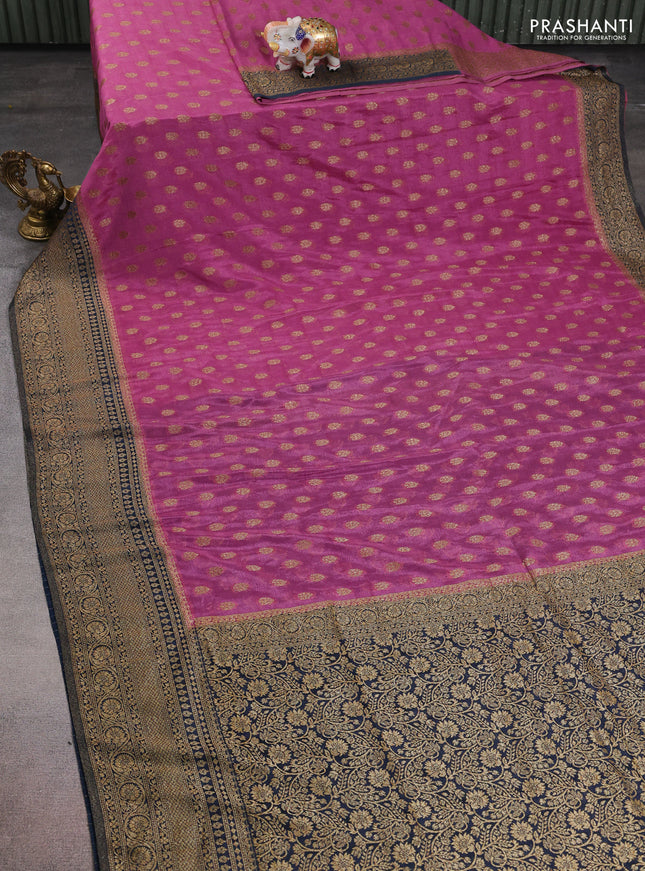 Banarasi semi crepe saree pastel pink and peacock blue with allover thread & zari woven buttas and woven border
