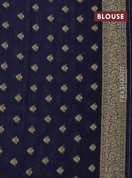 Banarasi semi crepe saree pastel pink and peacock blue with allover thread & zari woven buttas and woven border