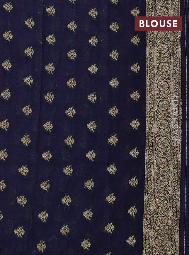 Banarasi semi crepe saree pastel pink and peacock blue with allover thread & zari woven buttas and woven border